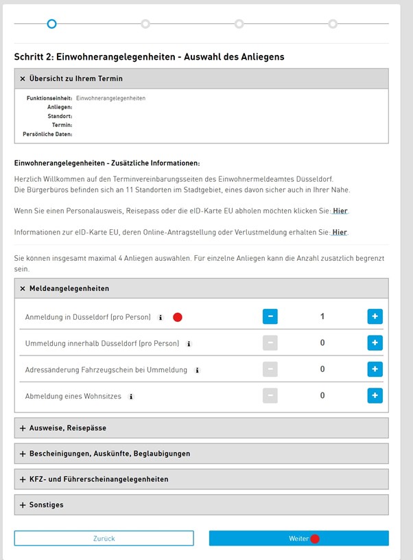 Anmeldung - weiter